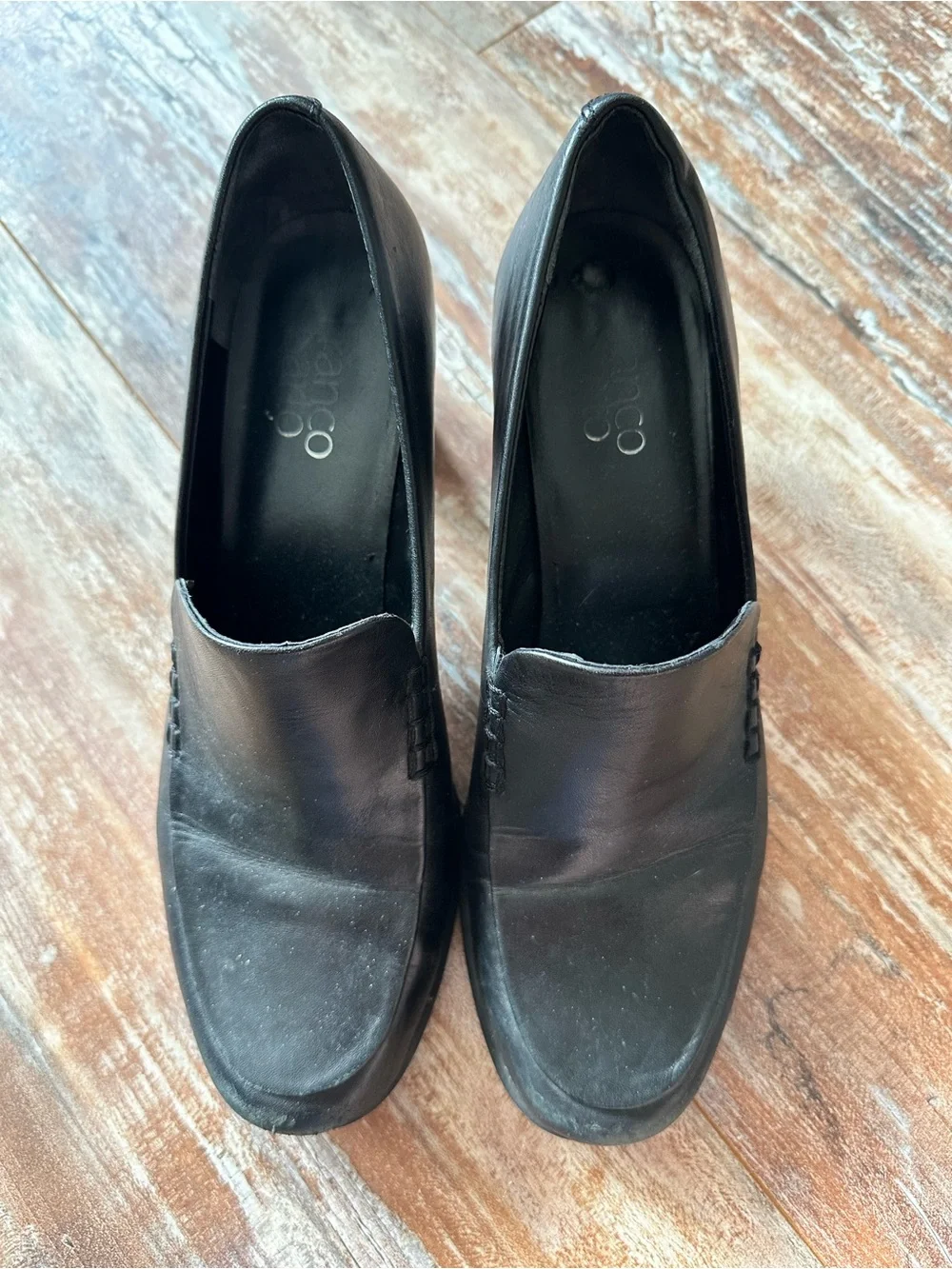 Franco Sarto Black Leather Slip-On Heels